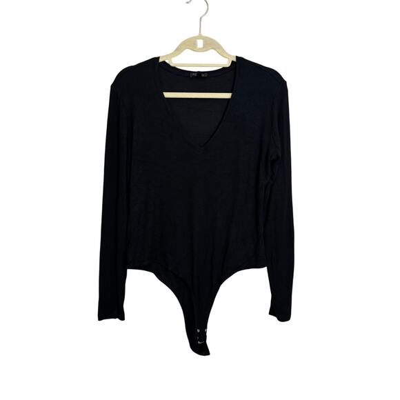 Dynamite Bodysuit Womens XL Black V-Neck Long Sleeve Snap Stretch Casual - Picture 1 of 8